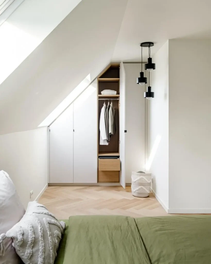 arredare una camera da letto in mansarda: armadio e letto